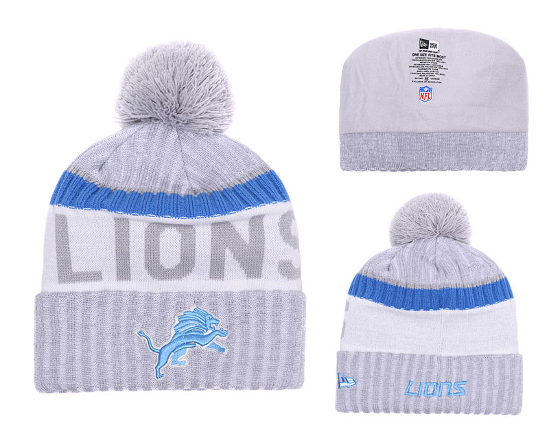 Lions Retro Logo Gray Cuffed Pom Knit Hat YD