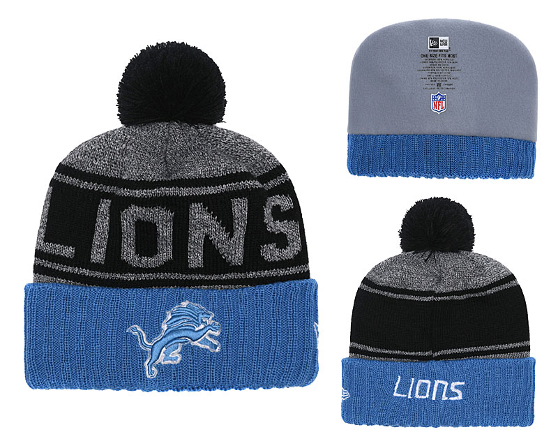 Lions Team Logo Blue Cuffed Knit Hat With Pom YD