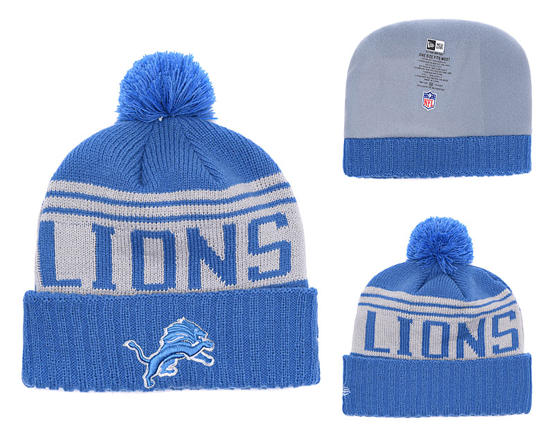 Lions Team Logo Blue Cuffed Pom Knit Hat YD