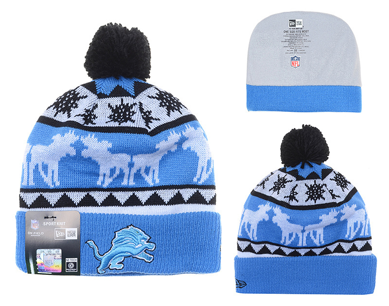 Lions Team Logo Blue Moose Pom Knit Hat YD