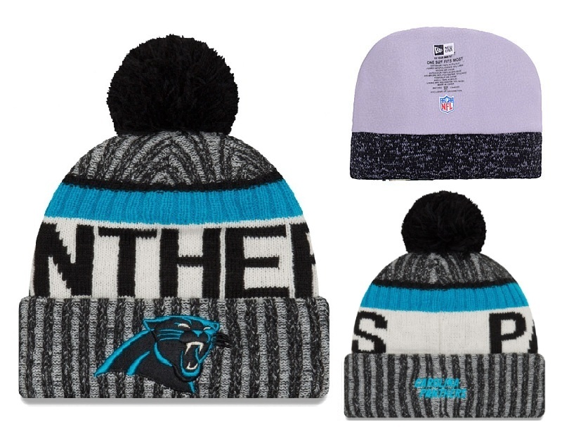 Panthers Fresh Logo Black Gray Blue Pom Knit Hat YD