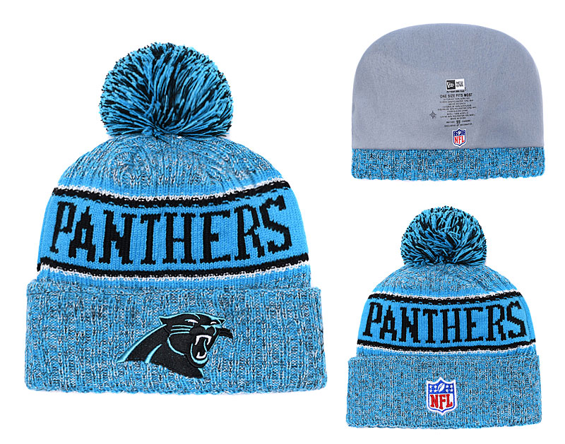 Panthers Team Logo Blue Black With Pom Knit Hat YD