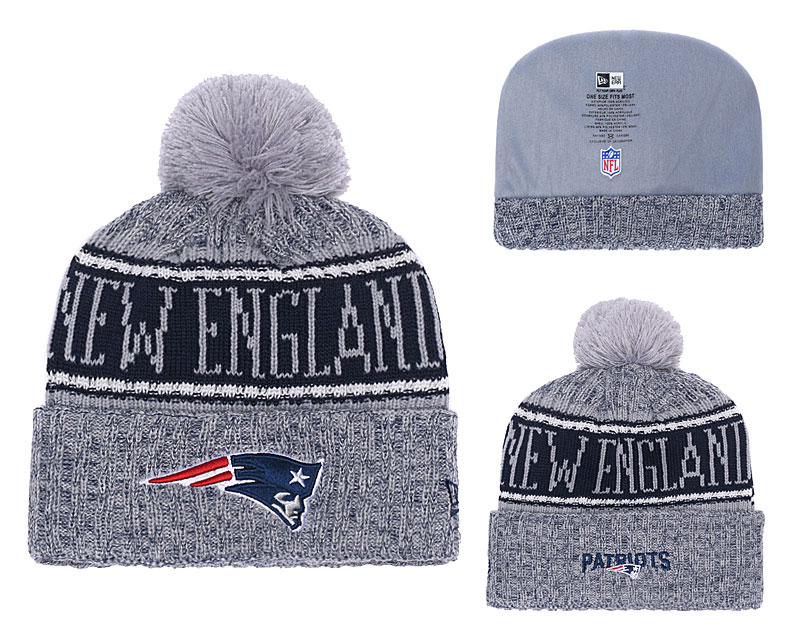 Patriots Gray 2018 NFL Sideline Pom Knit Hat YD