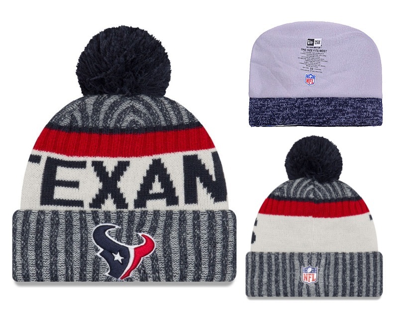Texans Fresh Logo Gray Black Red Pom Knit Hat YD