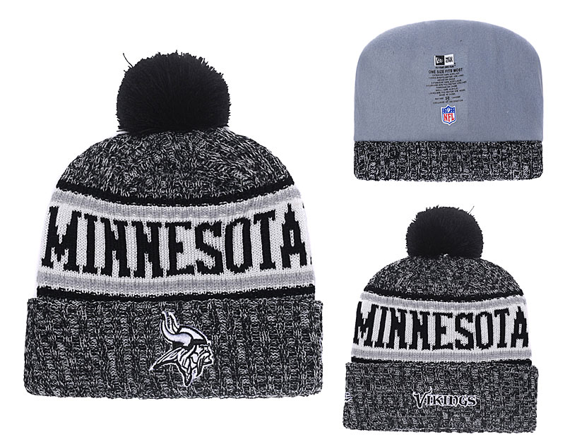 Vikings Black 2018 NFL Sideline Pom Knit Hat YD
