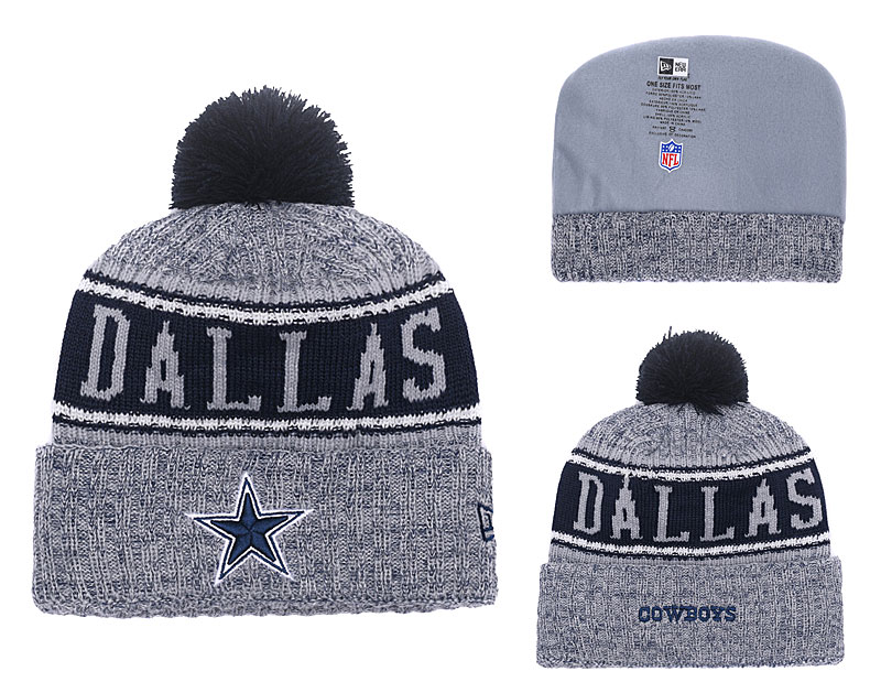 Cowboys Fresh Logo Gray Knit Hat With Pom YD