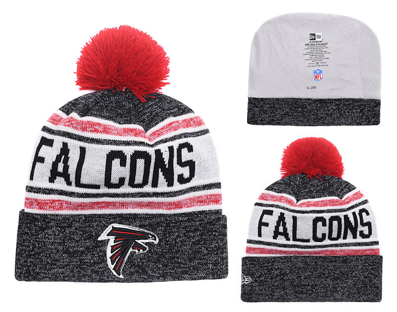 Falcons Team Logo Black Red Cuffed Knit Hat With Pom YD