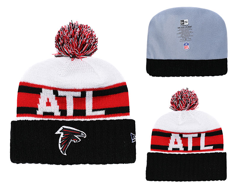 Falcons Team Logo Black Red White Cuffed Pom Knit Hat YD