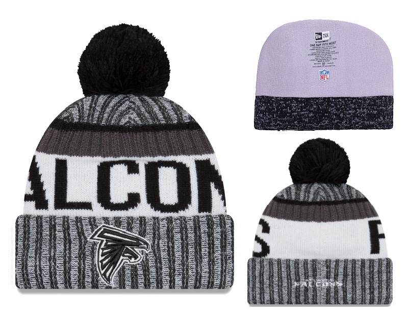 Falcons Team Logo Black With Cuffed Pom Knit Hat YD