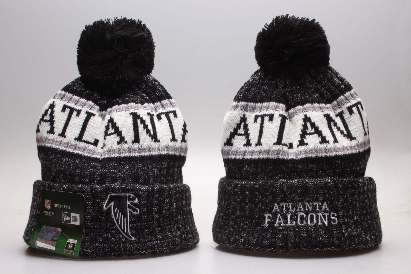 Falcons Team Logo Black Wordmark Cuffed Pom Knit Hat YP