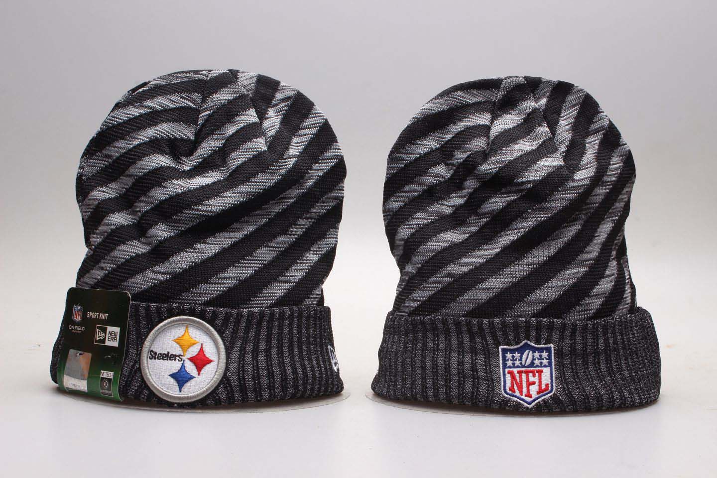 Steelers Team Logo Stripe Cuffed Knit Hat YP