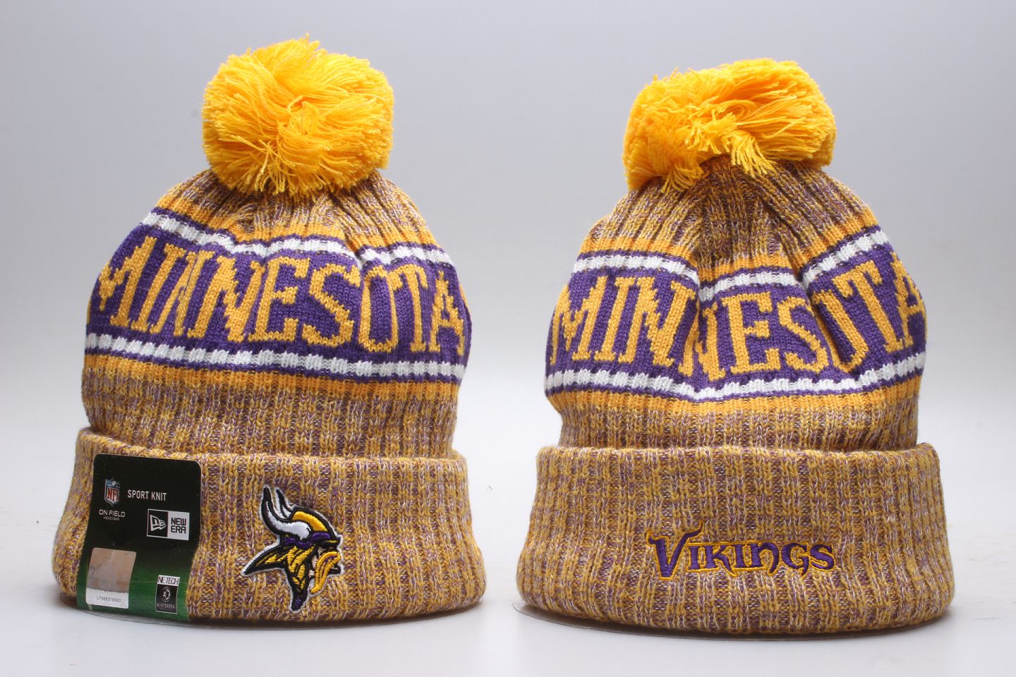 Vikings Team Logo Yellow Wordmark Cuffed Pom Knit Hat YP
