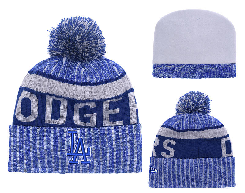 Dodgers Team Logo Royal Cuffed Knit Hat With Pom YD