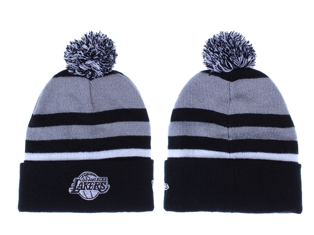 Lakers Team Logo Gray Black Pom Knit Hat LX
