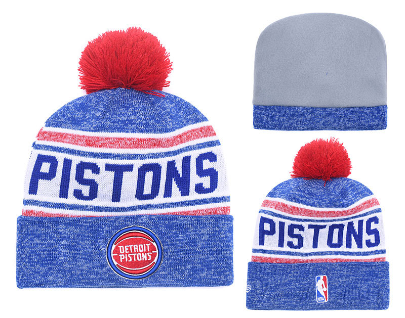 Pistons Team Logo Royal Cuffed Knit Hat With Pom YD
