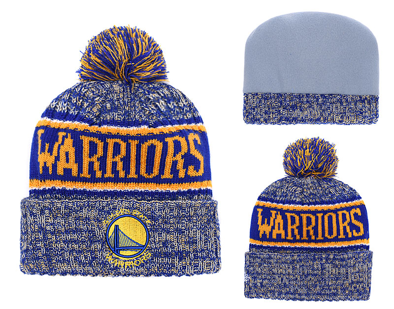 Warriors Fresh Logo Royal Pom Knit Hats YD