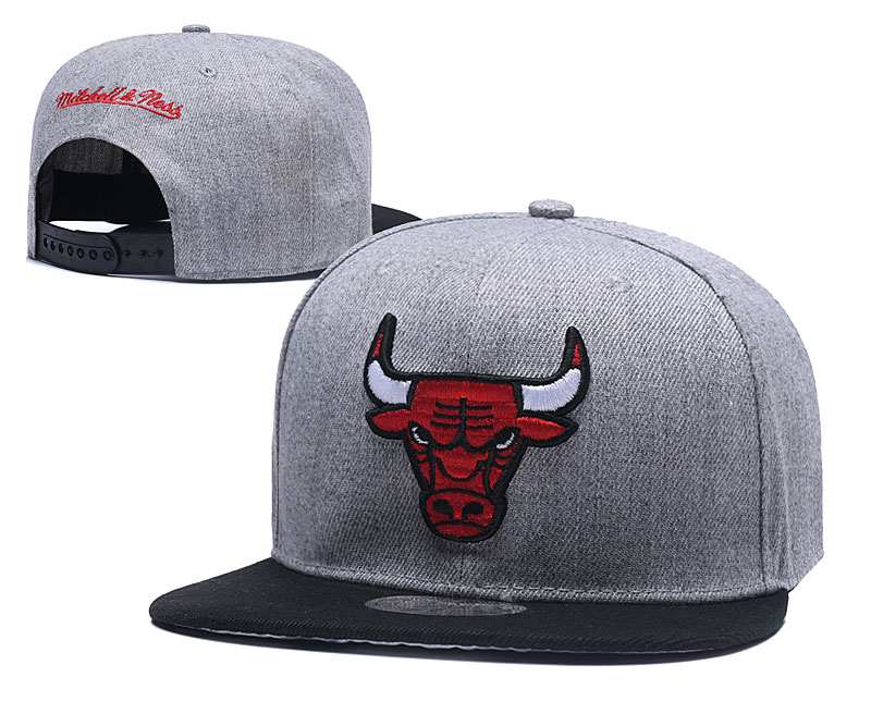 Bulls Team Logo Gray Black Mitchell & Ness Adjustable Hat TX