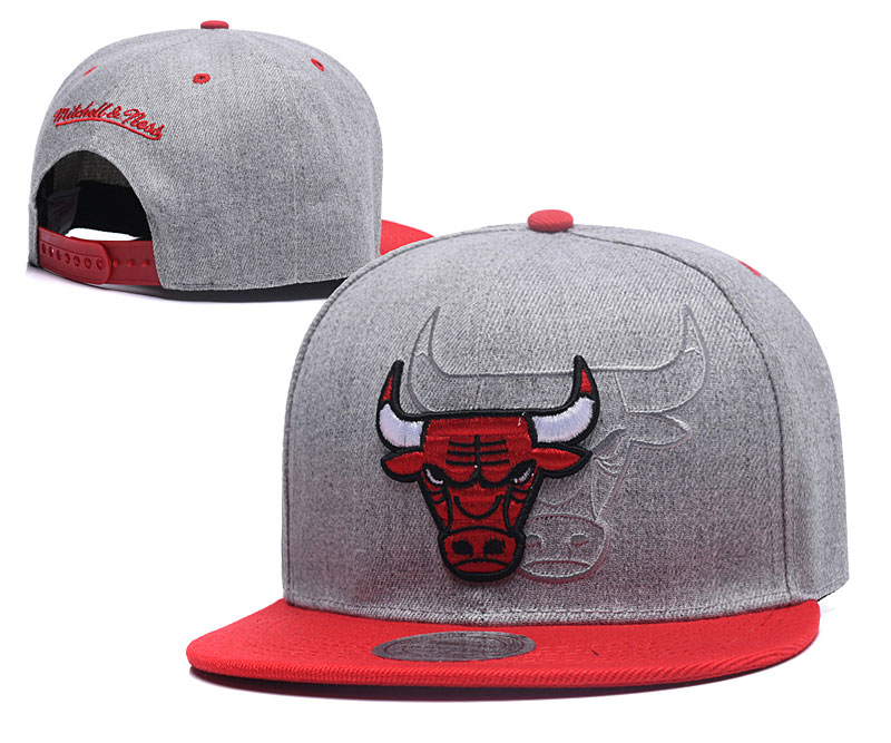 Bulls Team Logo Gray Red Mitchell & Ness Adjustable Hat TX