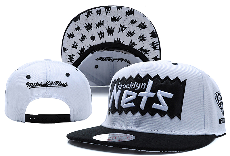 Nets Team Logo White Mitchell & Ness Adjustable Hat LX