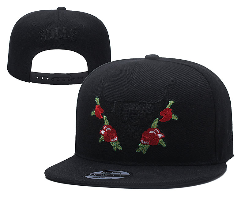 Bulls Team Logo Black Flower Adjustable Hat YD