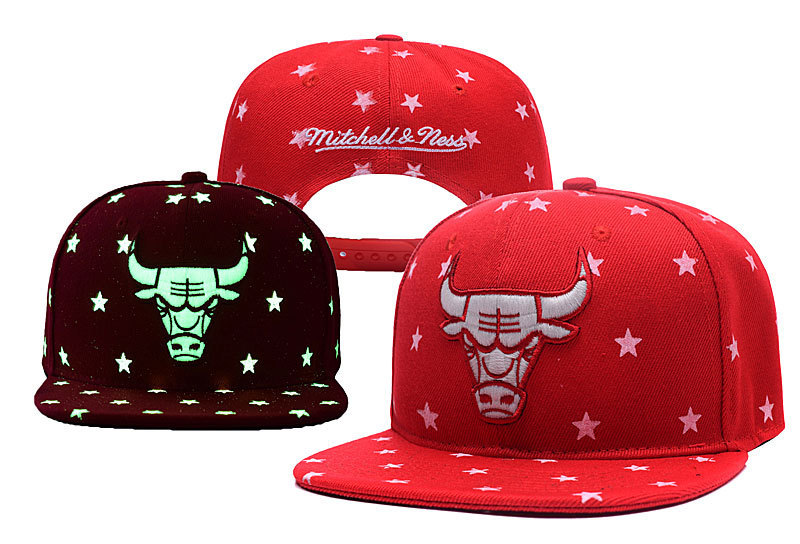 Bulls Team Logo Red With Star Luminous Mitchell & Ness Adjustable Hat YD