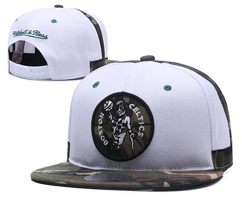 Celtics Team Logo White Camo Mitchell & Ness Adjustable Hat YD