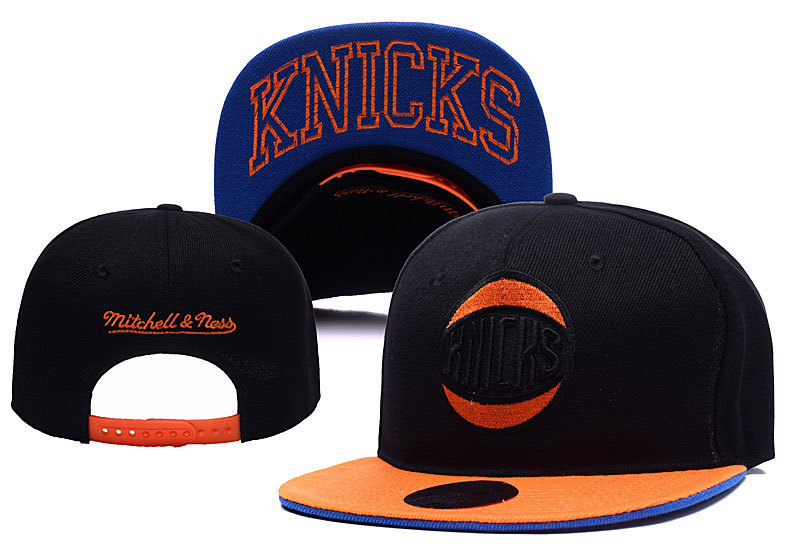 Knicks Fresh Logo Black Orange Mitchell & Ness Adjustable Hat YD
