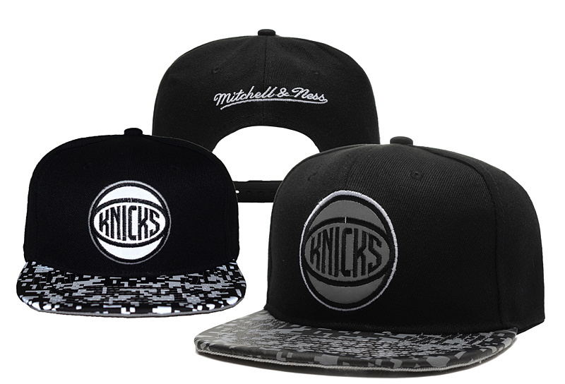 Knicks Team Logo Black With Pattern Mitchell & Ness Adjustable Hat YD