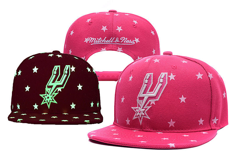 Spurs Team Logo Pink With Star Luminous Mitchell & Ness Adjustable Hat YD