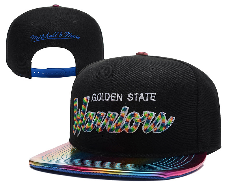 Warriors Team Logo Black Colorful Mitchell & Ness Adjustable Hat YD