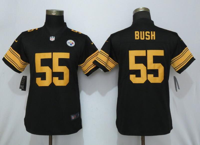 Nike Steelers 55 Devin Bush Black Women 2019 NFL Draft First Round Pick Color Rush Limited Jersey