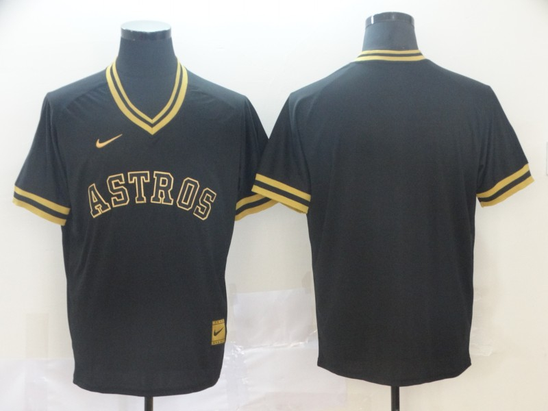 Astros Blank Black Gold Nike Cooperstown Collection Legend V Neck Jersey