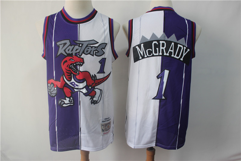 Raptors 1 Tracy McGrady Purple White Split 1998-99 Hardwood Classics Jersey