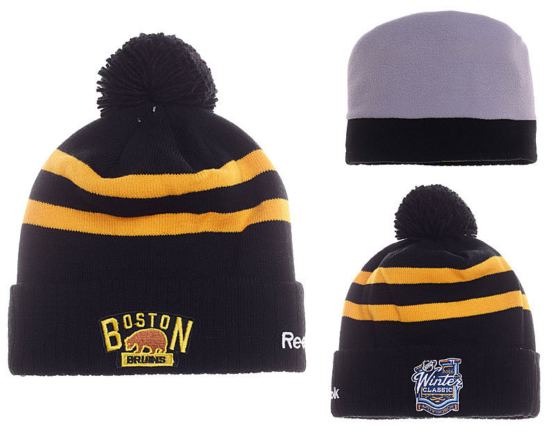 Bruins Fresh Logo Black With Pom Knit Hat YD