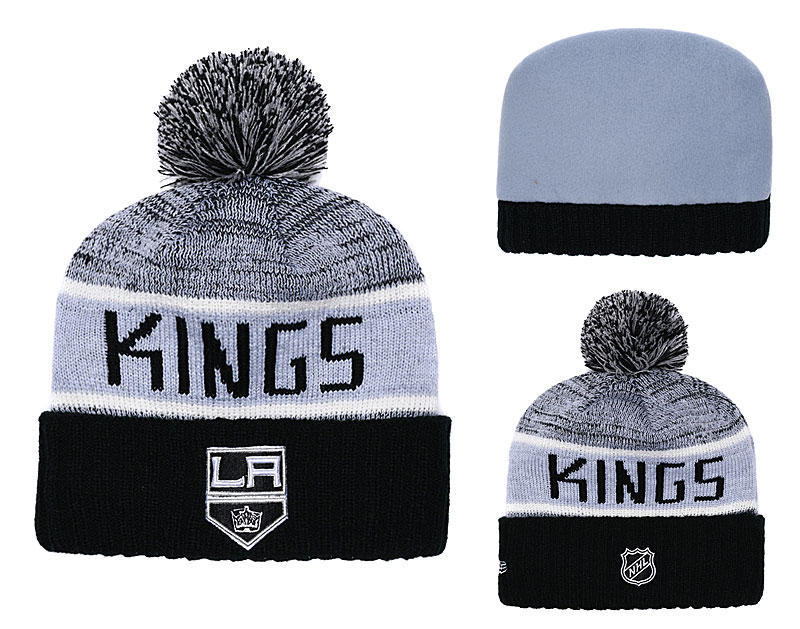 Los Angeles Kings Fresh Logo Black Gray Pom Knit Hat YD