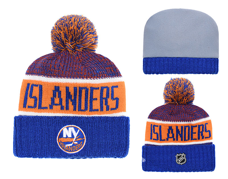 New York Islanders Fresh Logo Blue Yellow Pom Knit Hat YD