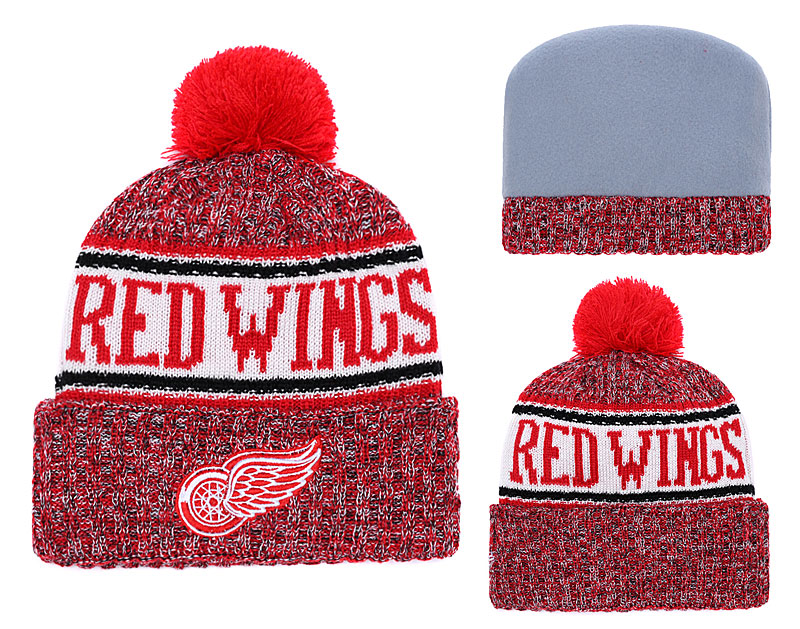 Red Wings Team Logo Red Pom Knit Hat YD