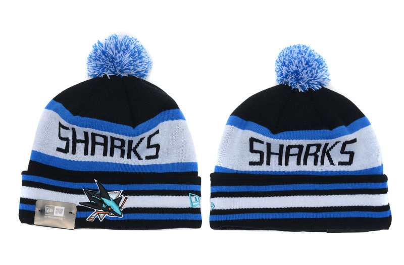 Sharks Team Logo Black White Cuffed Knit Hat With Pom YD
