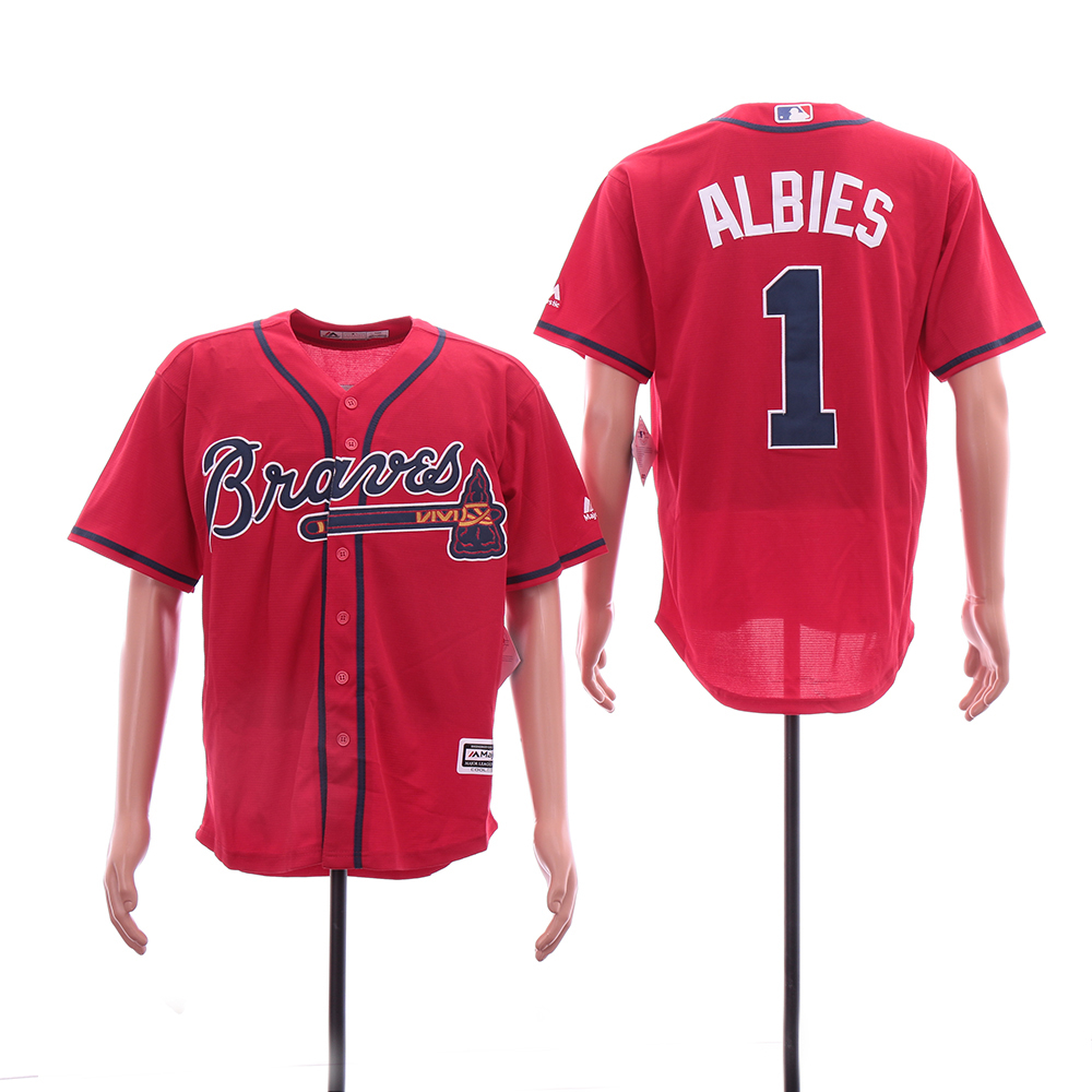 Braves 1 Ozzie Albies Red Cool Base Jersey