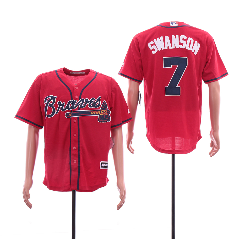 Braves 7 Dansby Swanson Red Cool Base Jersey
