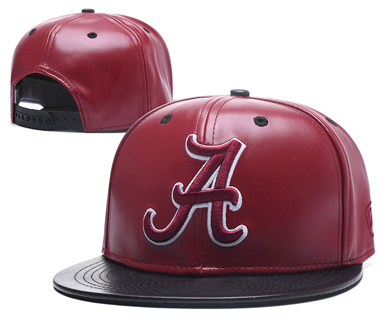 Alabama Crimson Tide Team Logo Burgundy Black Leather Adjustable Hat GS