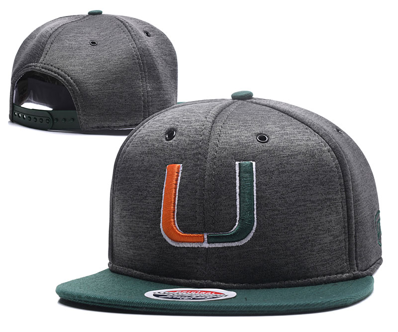 Miami Hurricanes Team Logo Gray Green Adjustable Hat GS