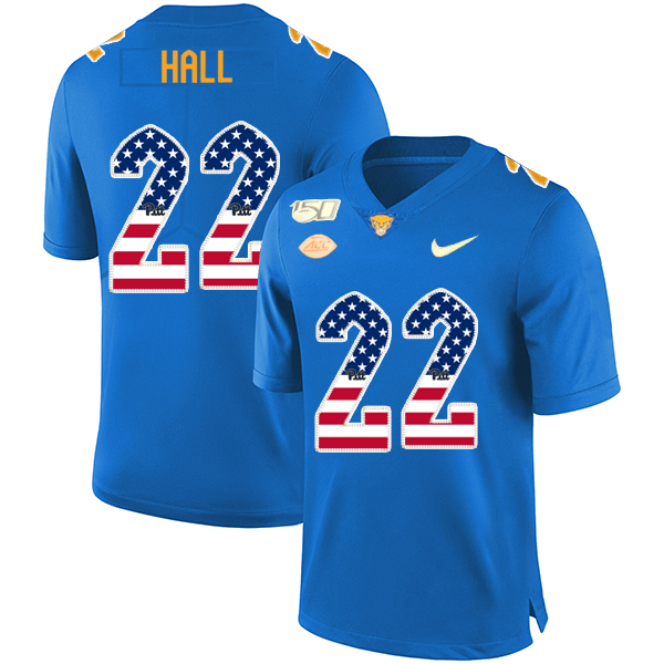 Pittsburgh Panthers 22 Darrin Hall Blue USA Flag 150th Anniversary Patch Nike College Football Jersey