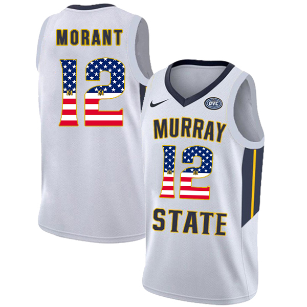 Murray State Racers 12 Ja Morant White USA Flag College Basketball Jersey