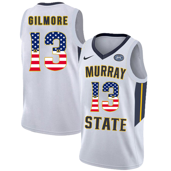 Murray State Racers 13 Devin Gilmore White USA Flag College Basketball Jersey