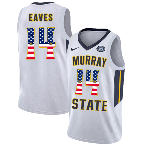 Murray State Racers 14 Jaiveon Eaves White USA Flag College Basketball Jersey