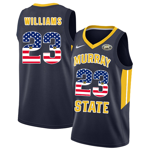 Murray State Racers 23 KJ Williams Navy USA Flag College Basketball Jersey