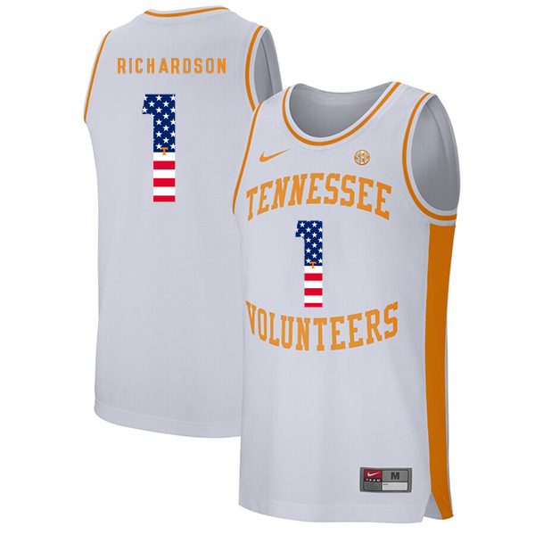 Tennessee Volunteers 1 Josh Richardson White USA Flag College Basketball Jersey