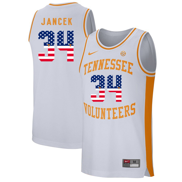 Tennessee Volunteers 34 Brock Jancek White USA Flag College Basketball Jersey