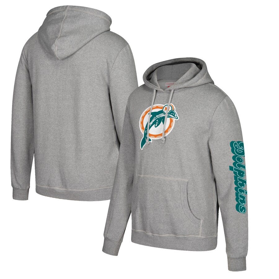 Miami Dolphins Mitchell & Ness Classic Team Pullover Hoodie Heathered Gray